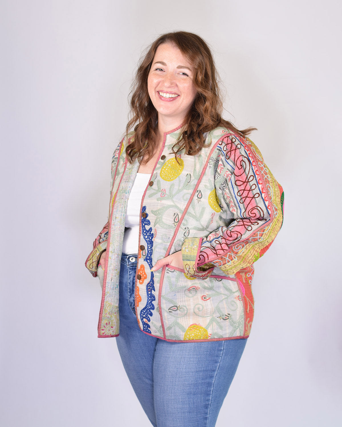 Charlie Extended / Oversized Fit - Quilted Reversible Patchwork Kantha Jacket - 19