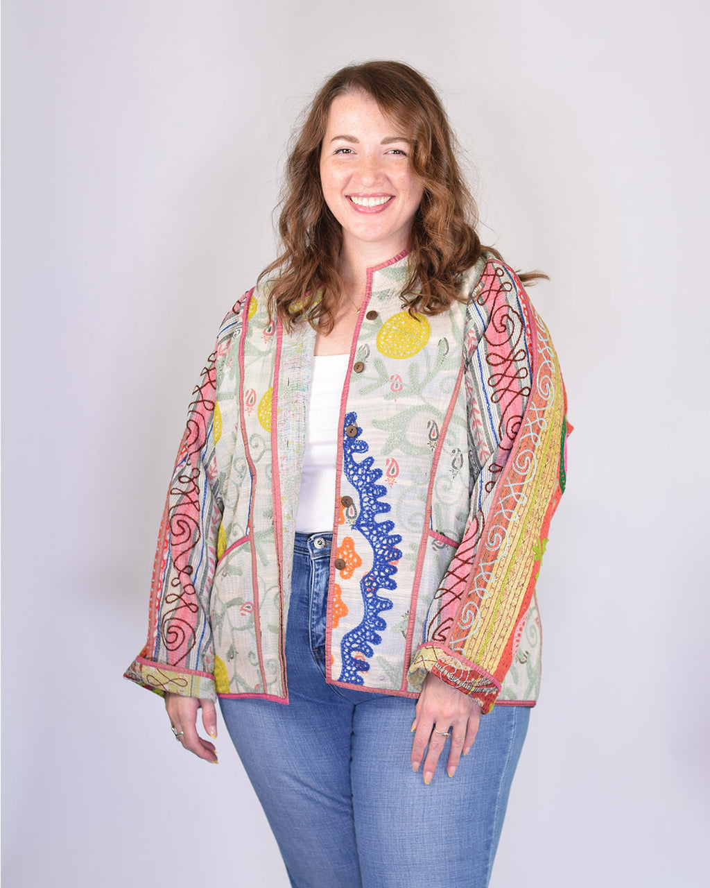 Charlie Extended / Oversized Fit - Quilted Reversible Patchwork Kantha Jacket - 19