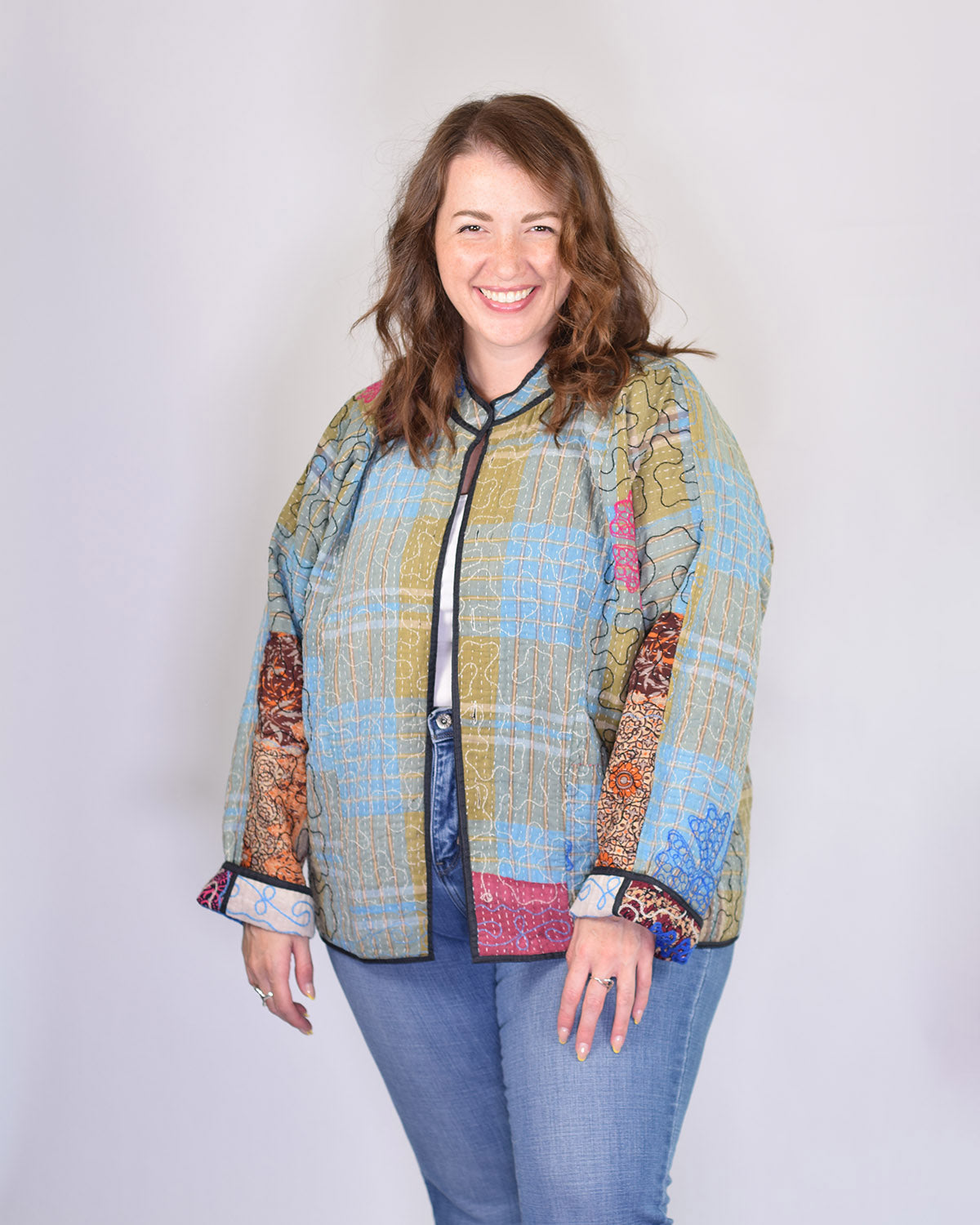 Charlie Extended / Oversized Fit - Quilted Reversible Patchwork Kantha Jacket - 14