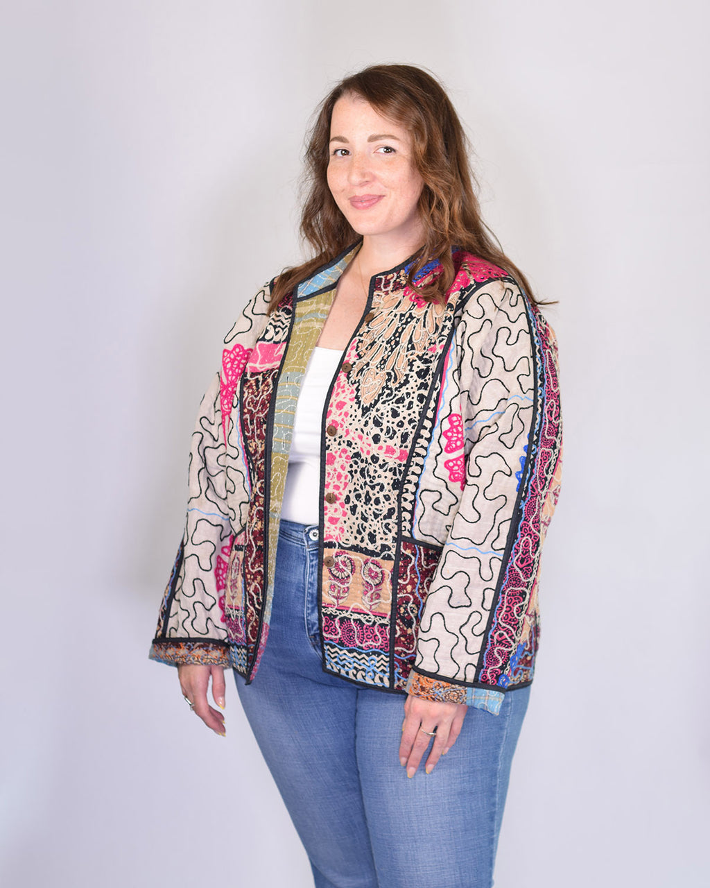Charlie Extended / Oversized Fit - Quilted Reversible Patchwork Kantha Jacket - 14