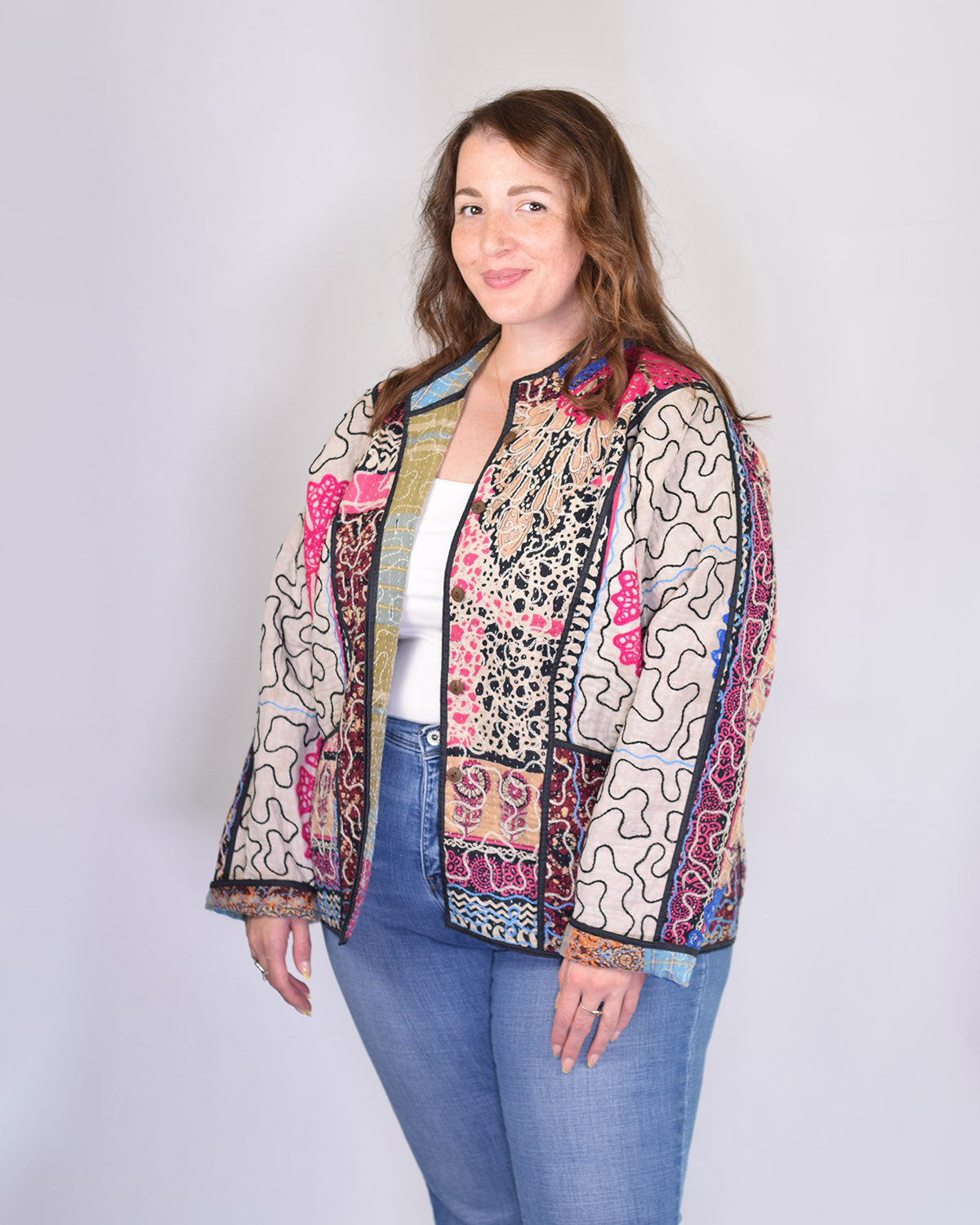 Charlie Extended / Oversized Fit - Quilted Reversible Patchwork Kantha Jacket - 14