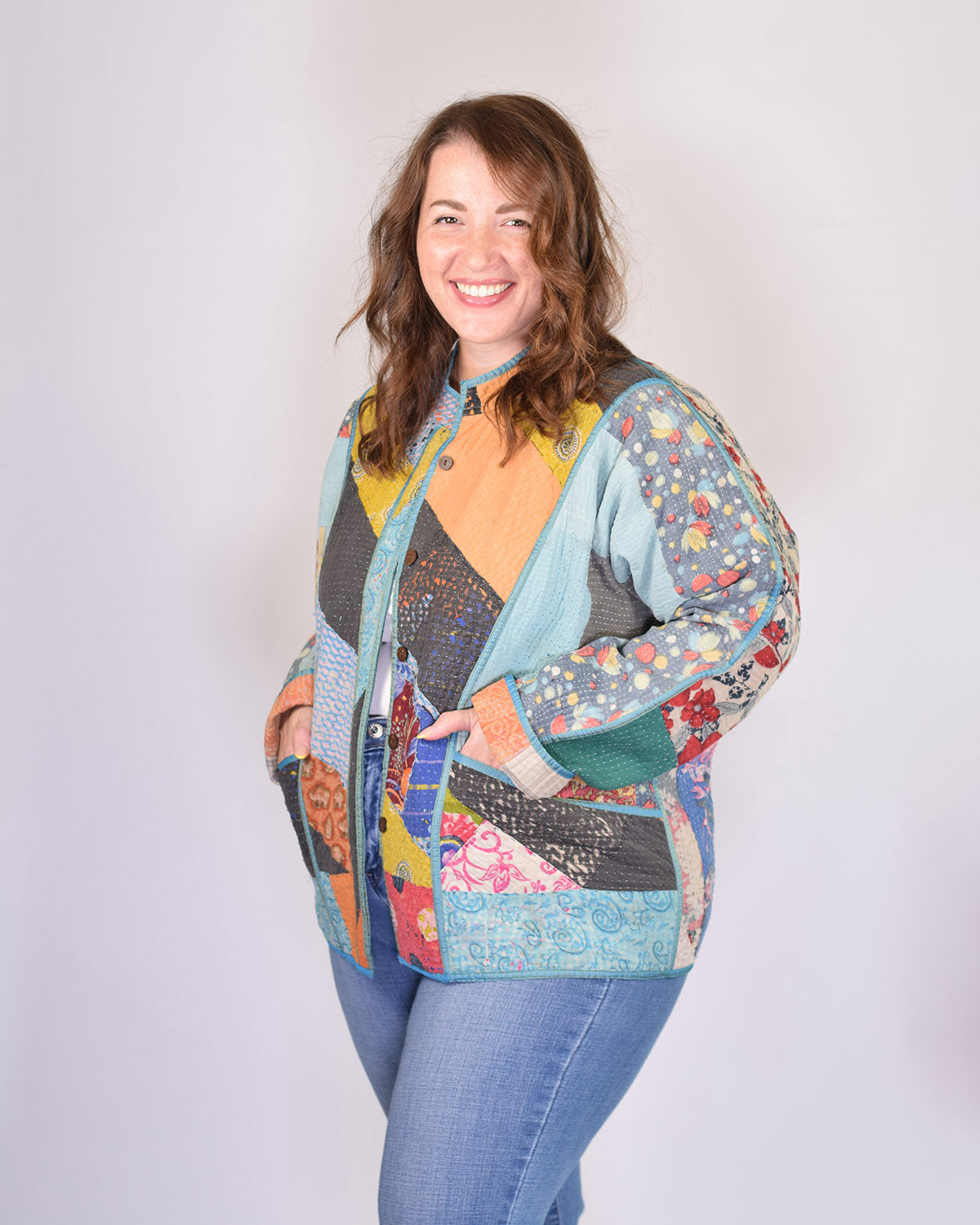 Charlie Extended / Oversized Fit - Quilted Reversible Patchwork Kantha Jacket - 18