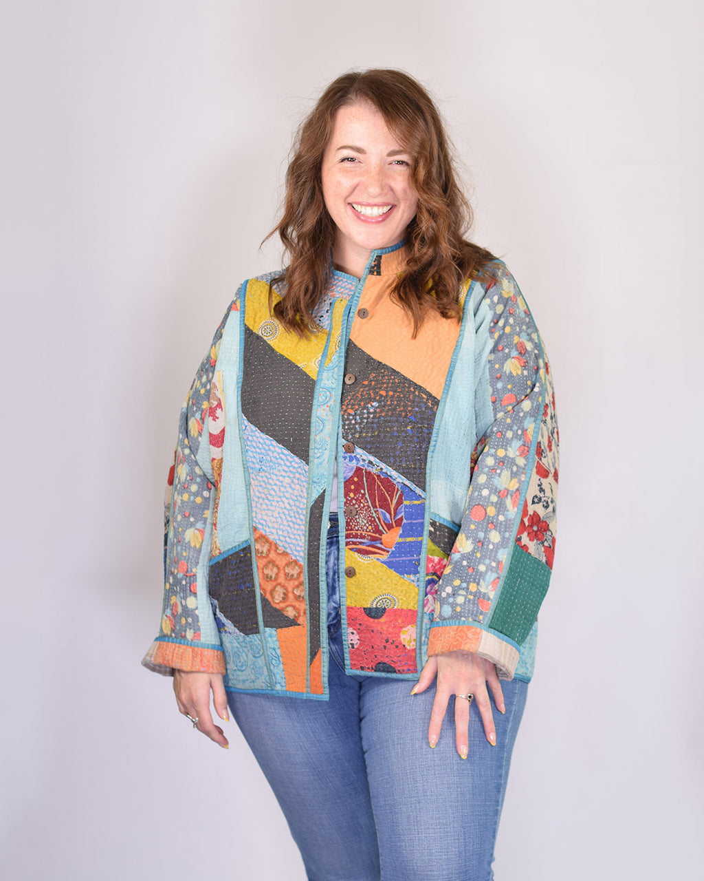 Charlie Extended / Oversized Fit - Quilted Reversible Patchwork Kantha Jacket - 18