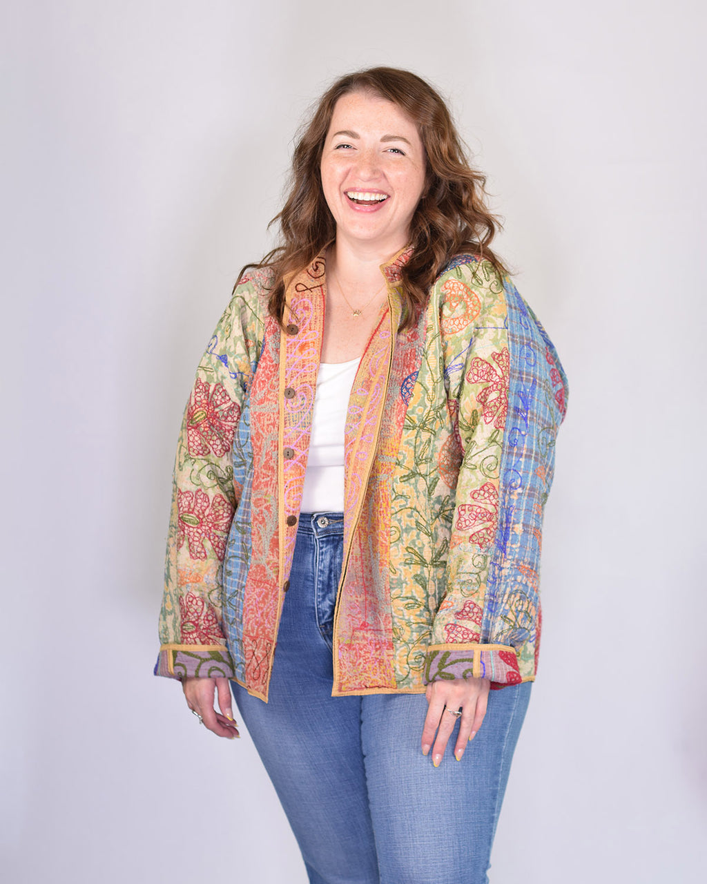 Charlie Extended / Oversized Fit - Quilted Reversible Patchwork Kantha Jacket - 17