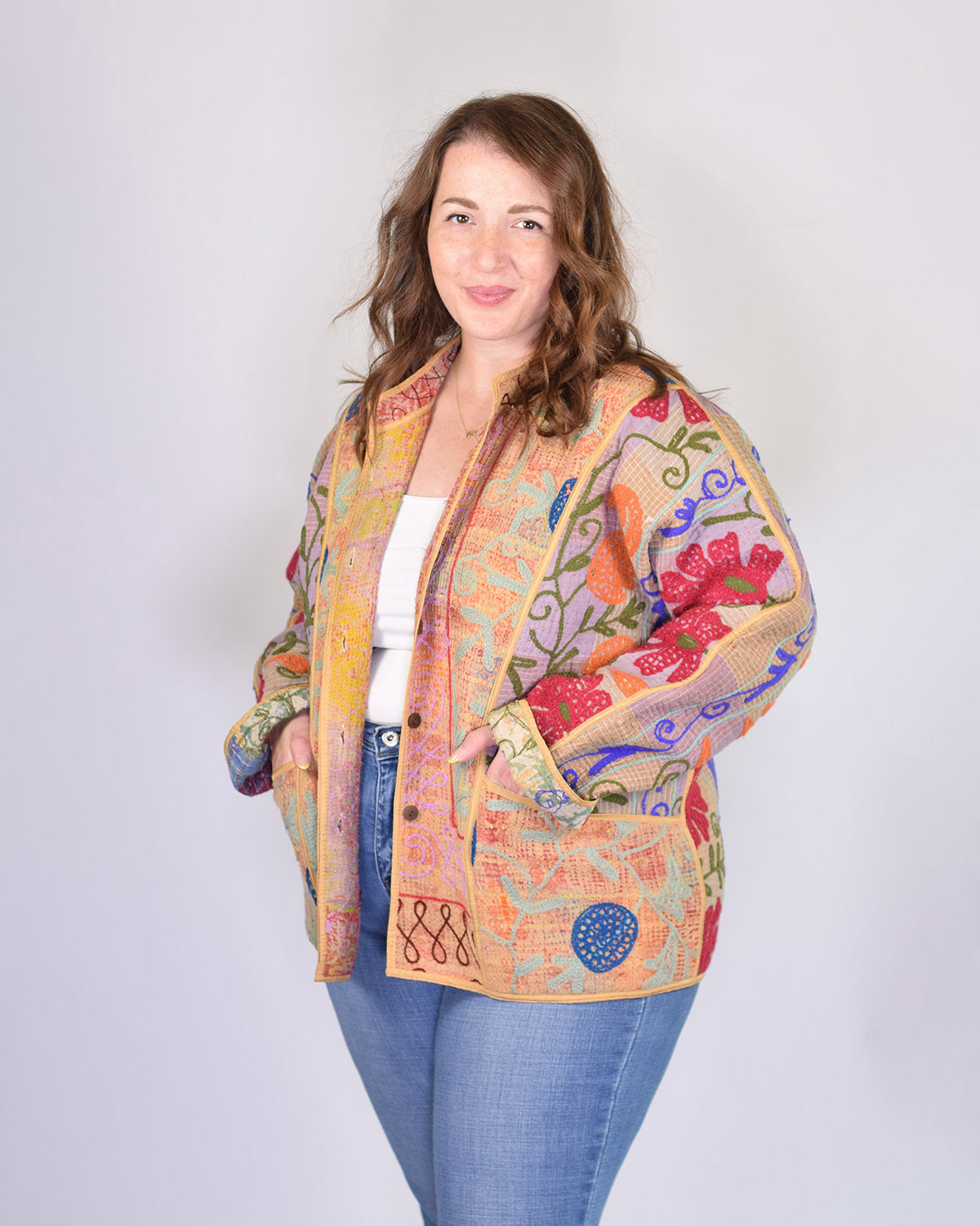 Charlie Extended / Oversized Fit - Quilted Reversible Patchwork Kantha Jacket - 17