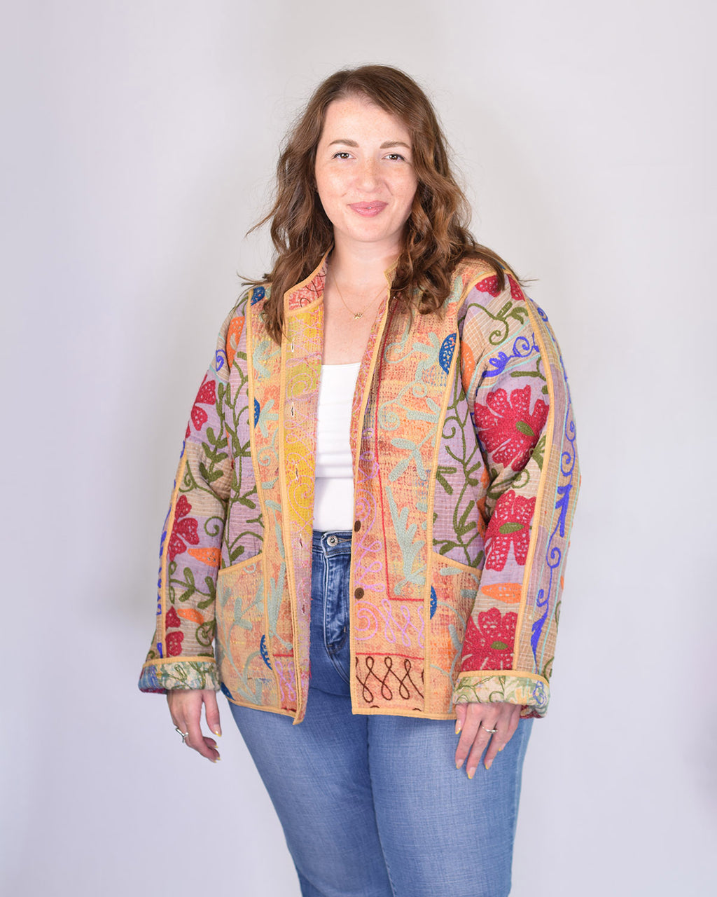 Charlie Extended / Oversized Fit - Quilted Reversible Patchwork Kantha Jacket - 17