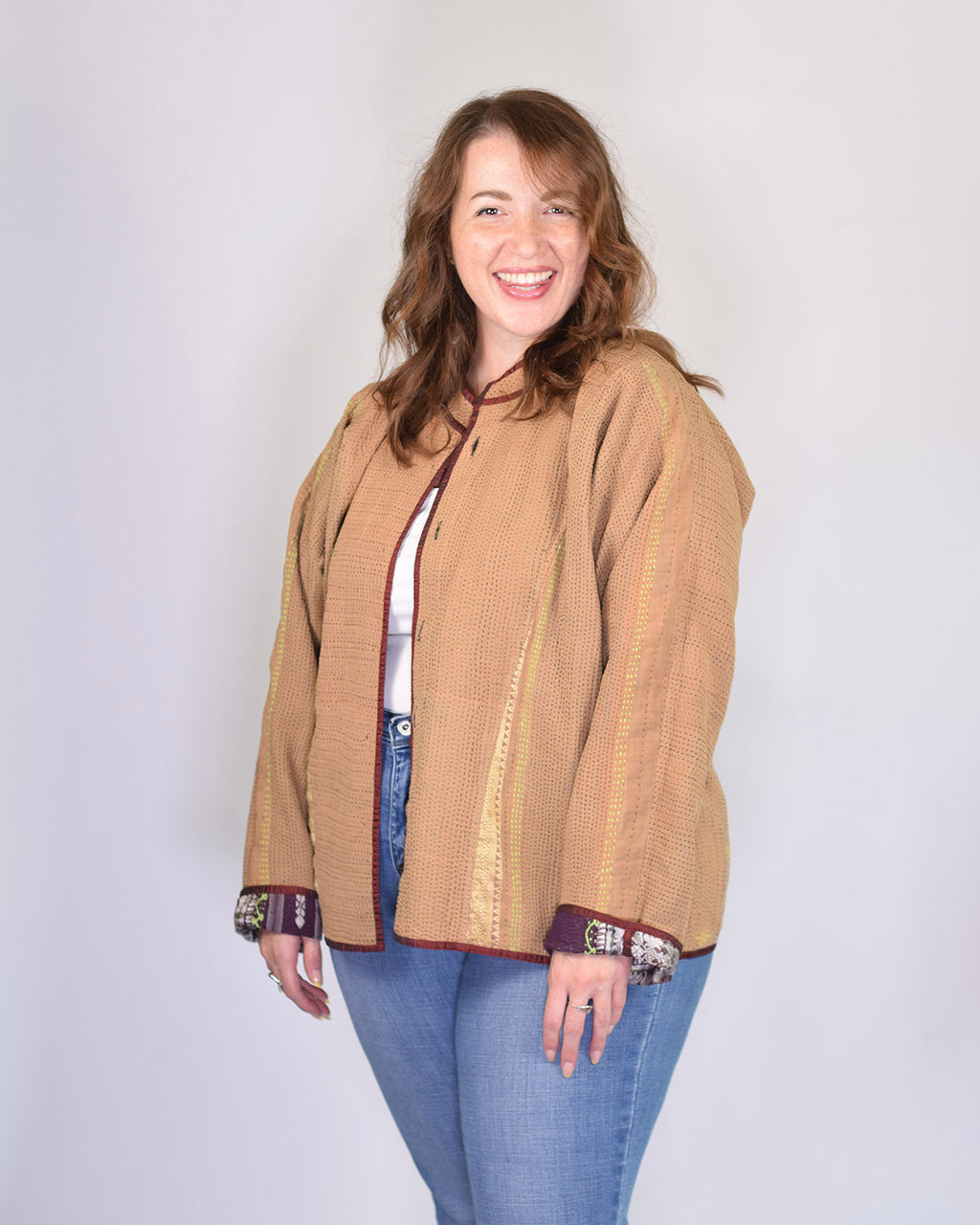 Charlie Extended / Oversized Fit - Quilted Reversible Patchwork Kantha Jacket - 13