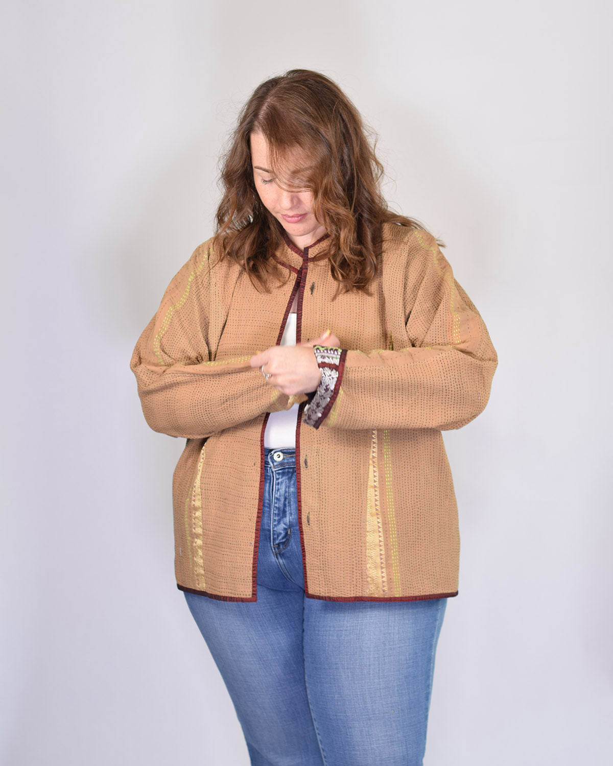 Charlie Extended / Oversized Fit - Quilted Reversible Patchwork Kantha Jacket - 13