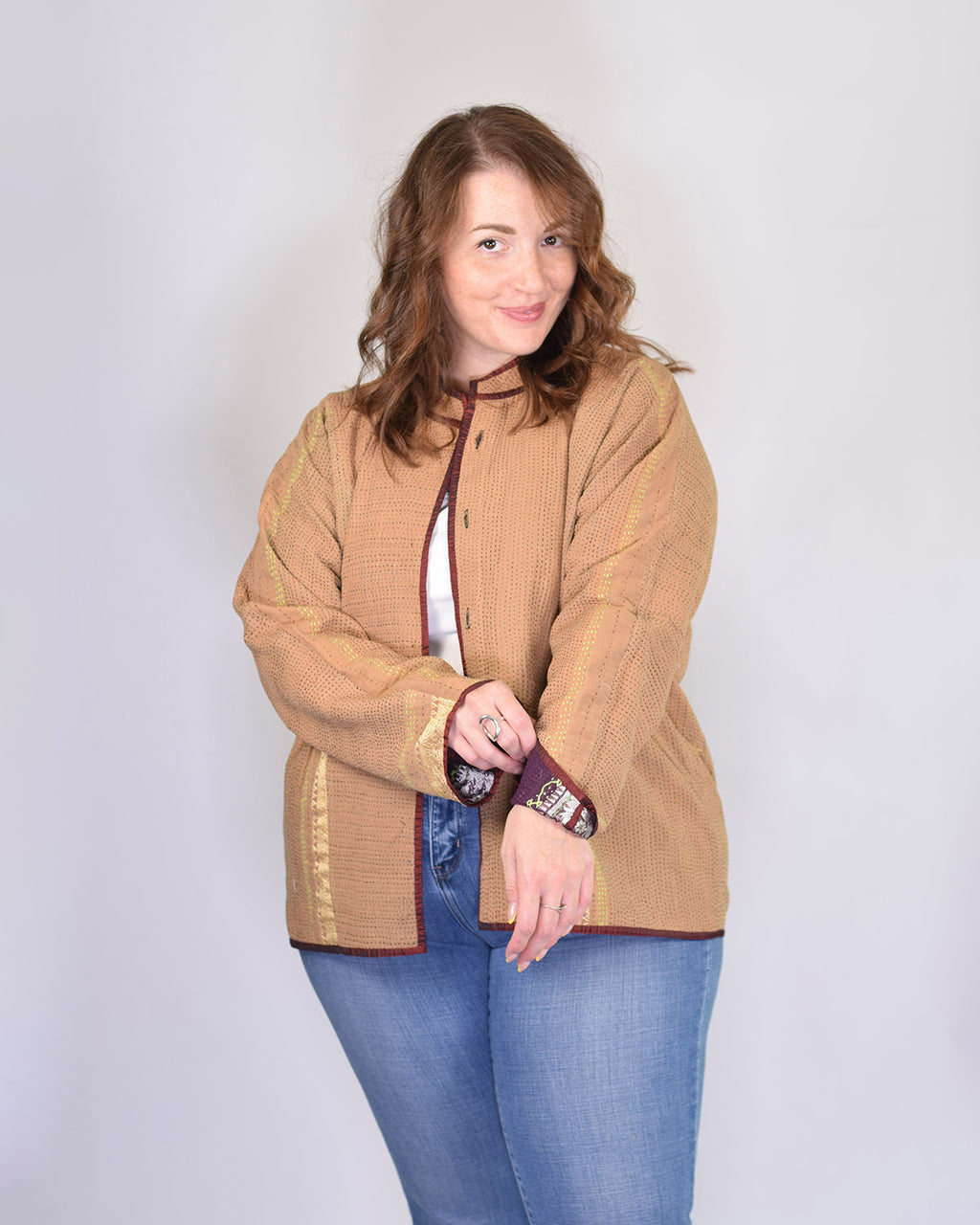 Charlie Extended / Oversized Fit - Quilted Reversible Patchwork Kantha Jacket - 13