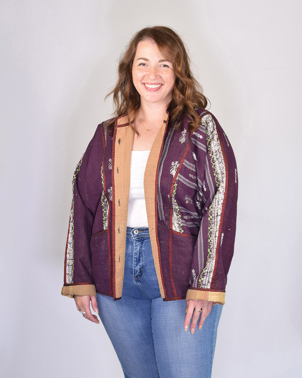 Charlie Extended / Oversized Fit - Quilted Reversible Patchwork Kantha Jacket - 13