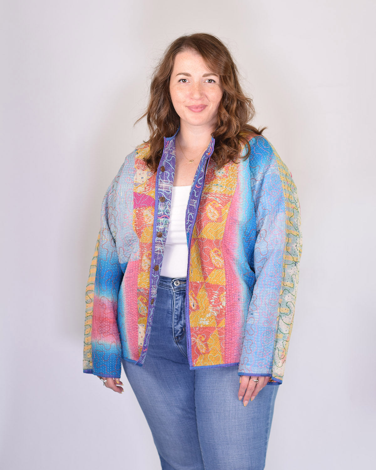 Charlie Extended / Oversized Fit - Quilted Reversible Patchwork Kantha Jacket - 05