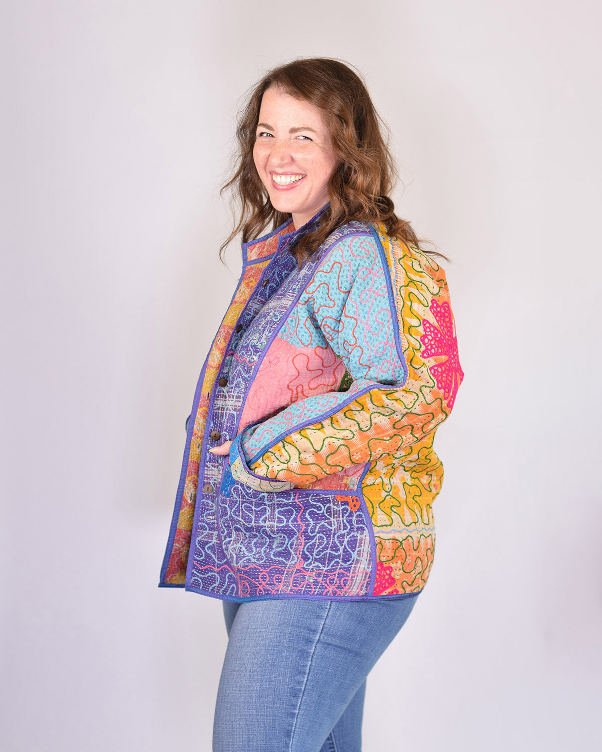 Charlie Extended / Oversized Fit - Quilted Reversible Patchwork Kantha Jacket - 05