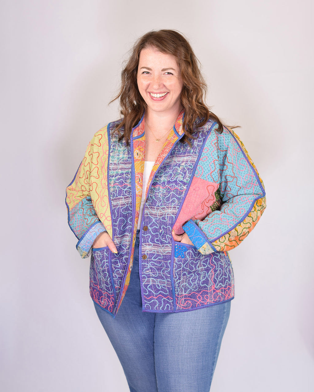 Charlie Extended / Oversized Fit - Quilted Reversible Patchwork Kantha Jacket - 05
