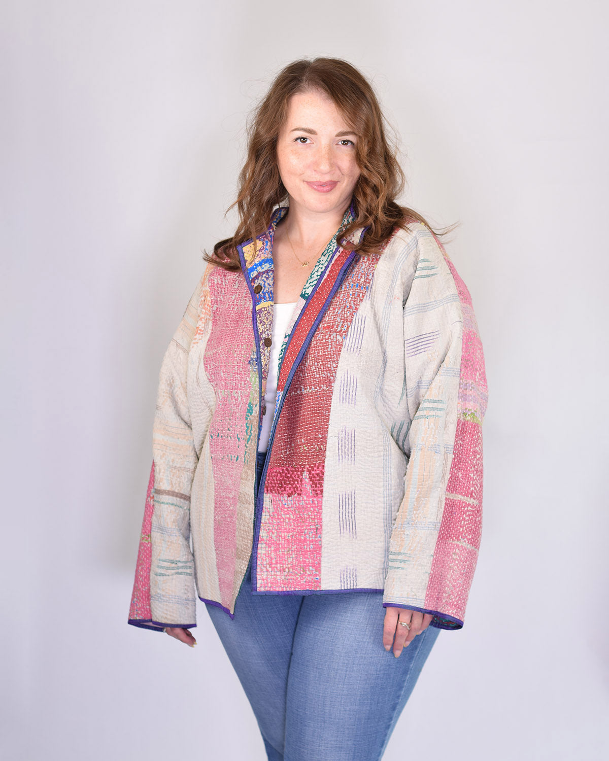 Charlie Extended / Oversized Fit - Quilted Reversible Patchwork Kantha Jacket - 07