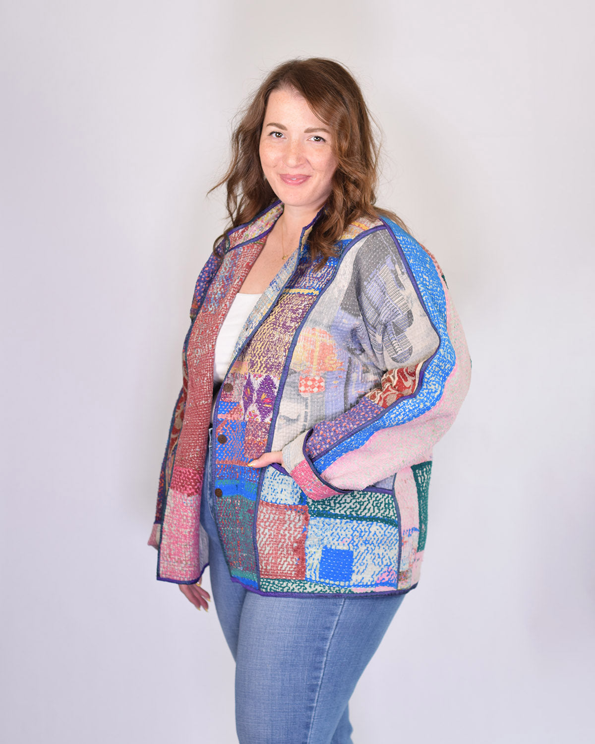 Charlie Extended / Oversized Fit - Quilted Reversible Patchwork Kantha Jacket - 07