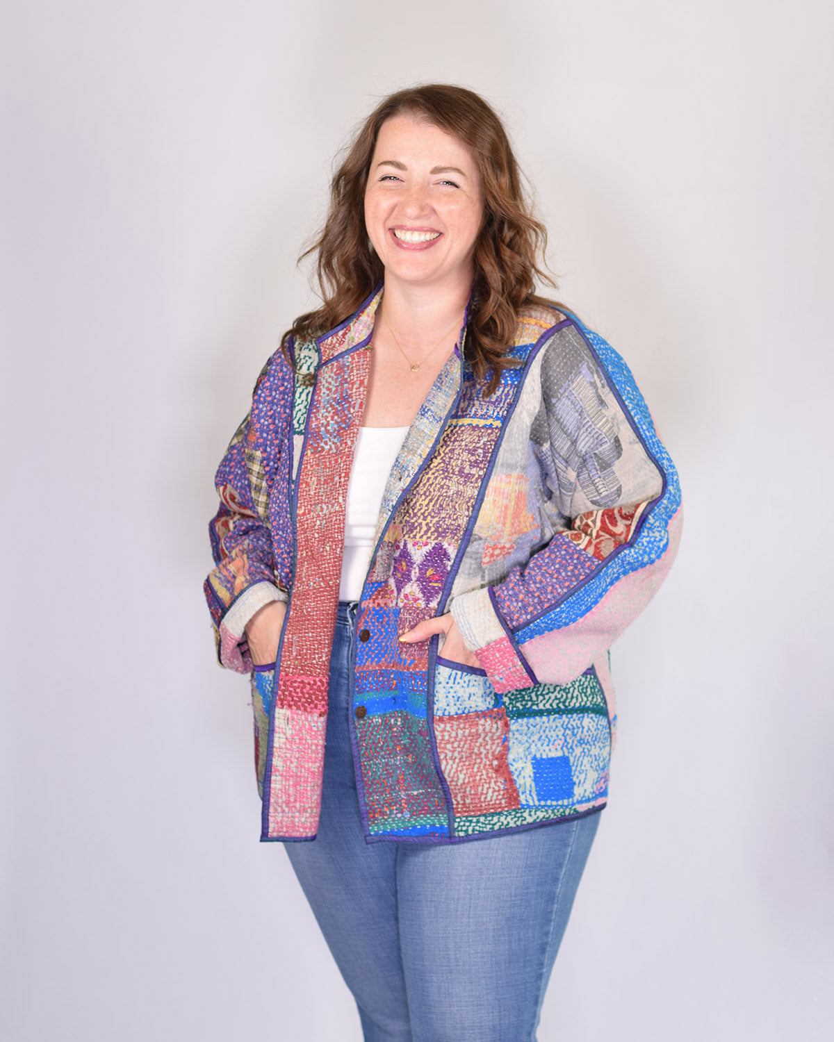 Charlie Extended / Oversized Fit - Quilted Reversible Patchwork Kantha Jacket - 07