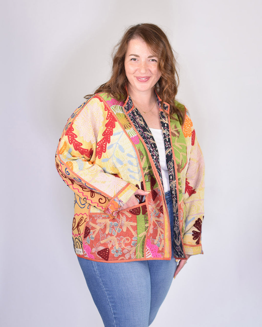 Charlie Extended / Oversized Fit - Quilted Reversible Patchwork Kantha Jacket - 09