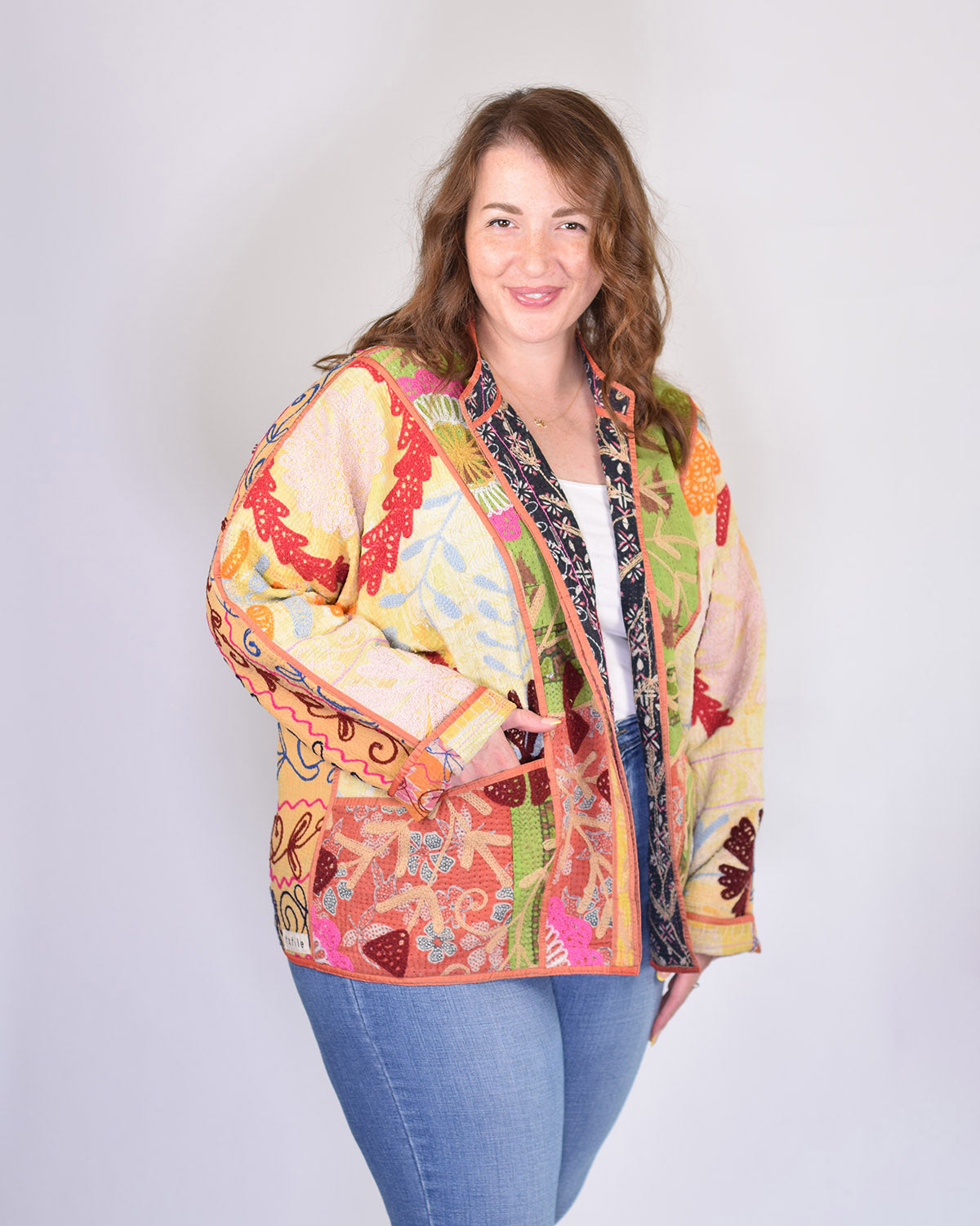Charlie Extended / Oversized Fit - Quilted Reversible Patchwork Kantha Jacket - 09