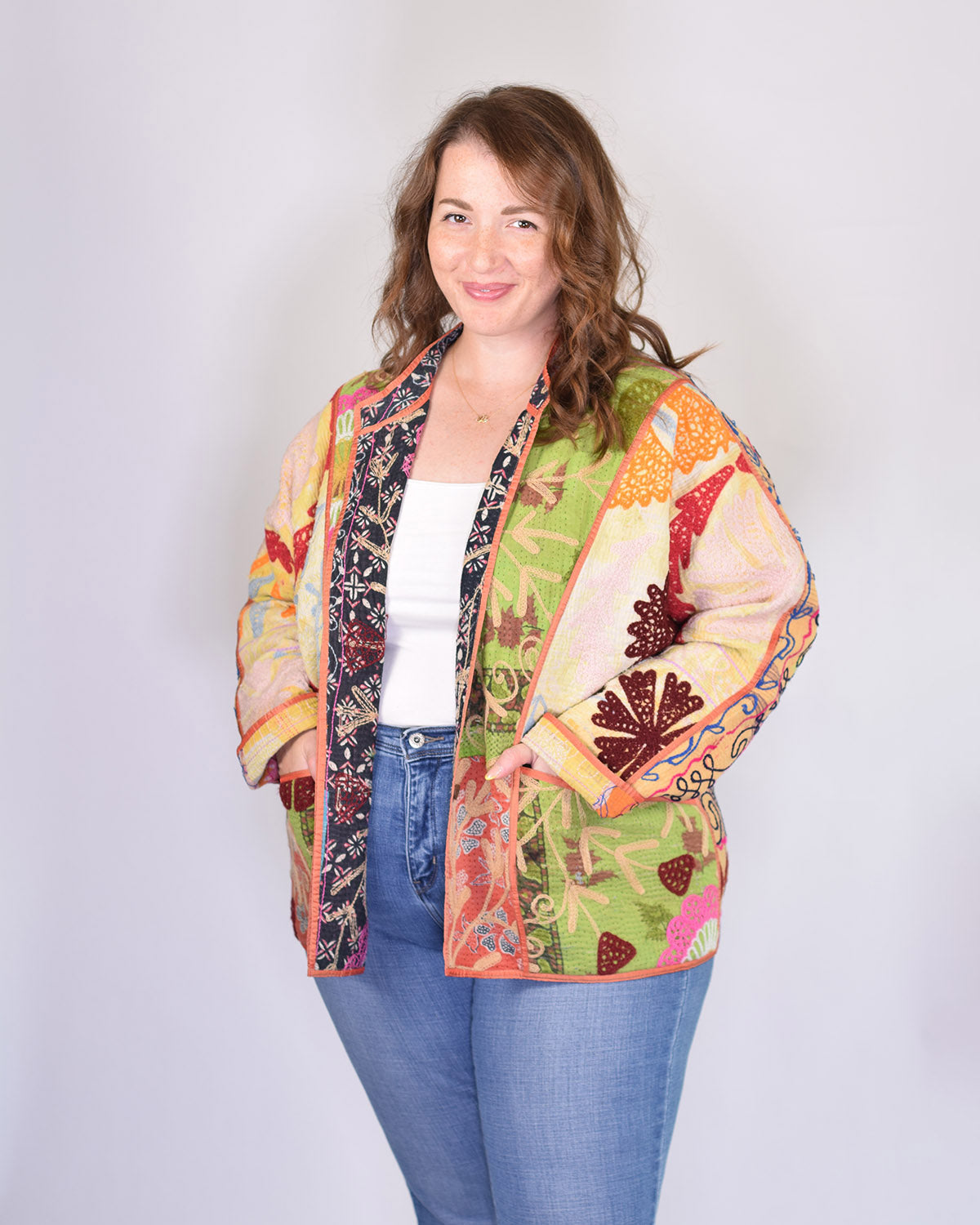 Charlie Extended / Oversized Fit - Quilted Reversible Patchwork Kantha Jacket - 09