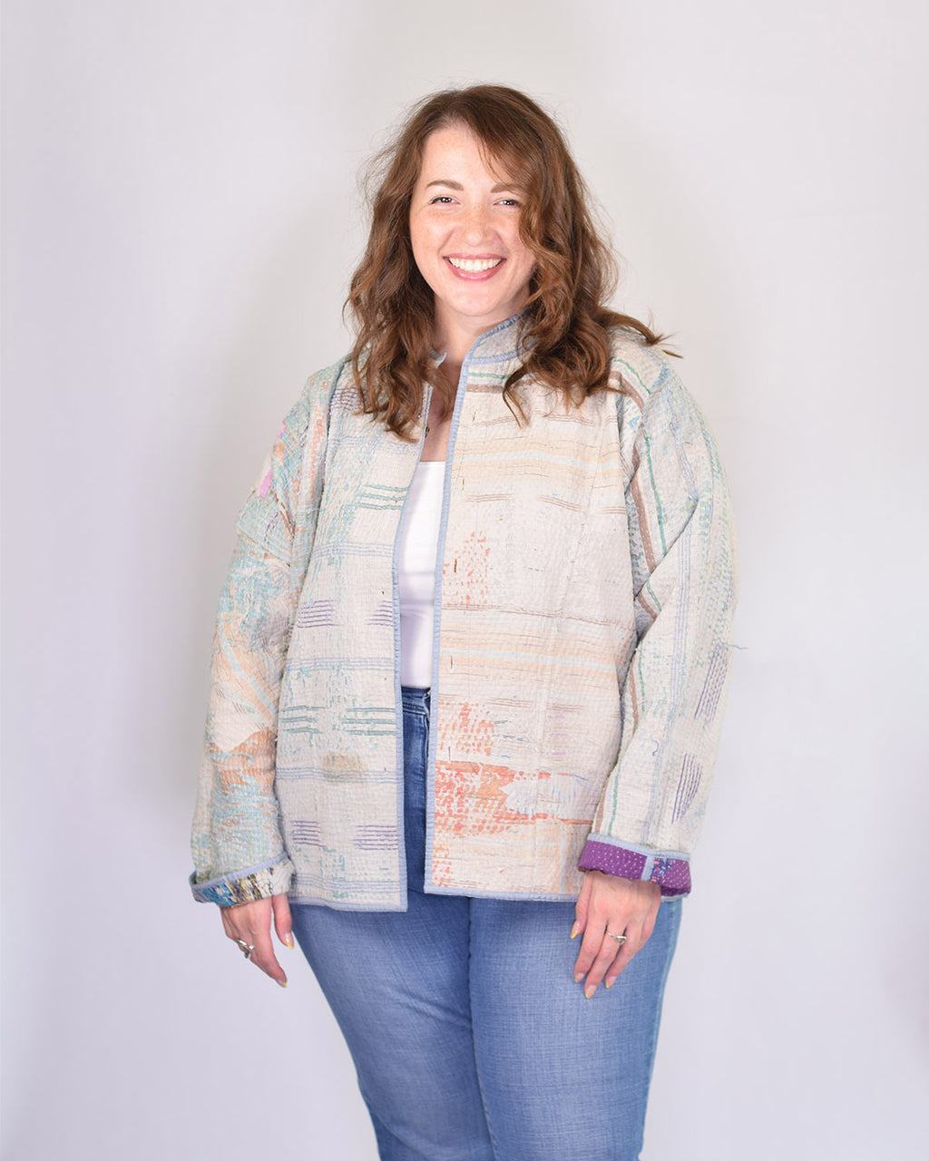 Charlie Extended / Oversized Fit - Quilted Reversible Patchwork Kantha Jacket - 11