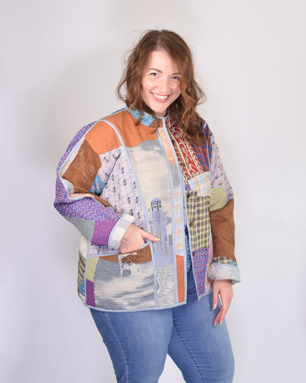 Charlie Extended / Oversized Fit - Quilted Reversible Patchwork Kantha Jacket - 11