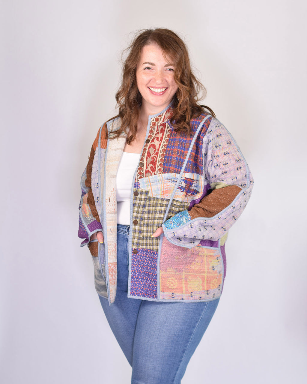 Charlie Extended / Oversized Fit - Quilted Reversible Patchwork Kantha Jacket - 11