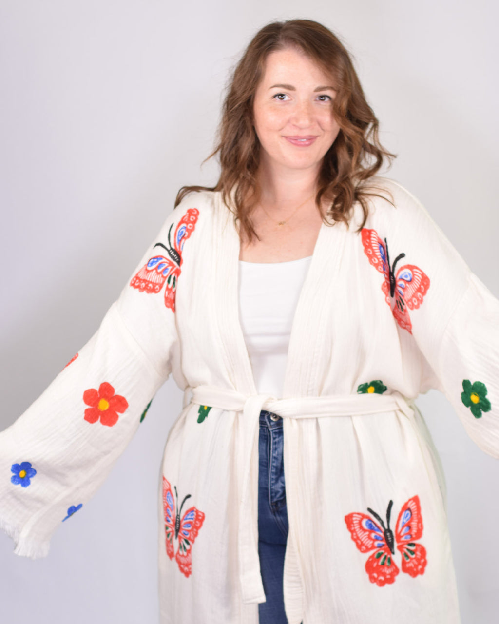 Luxury Turkish Cotton Kimono/Robe One Size + Extended Size - Butterfly Garden