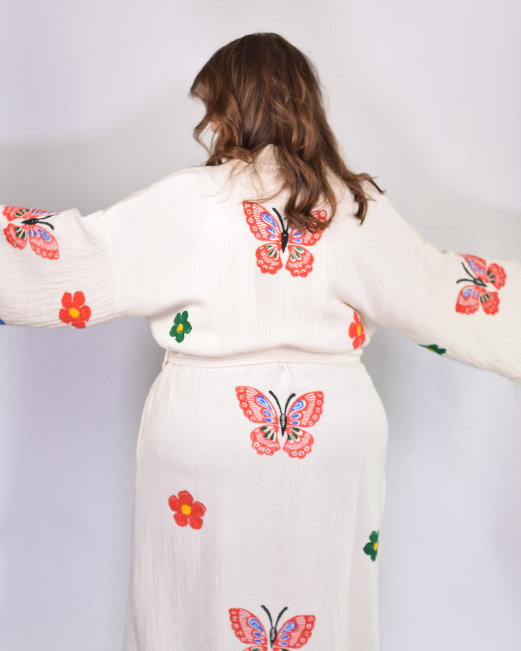 Luxury Turkish Cotton Kimono/Robe One Size + Extended Size - Butterfly Garden
