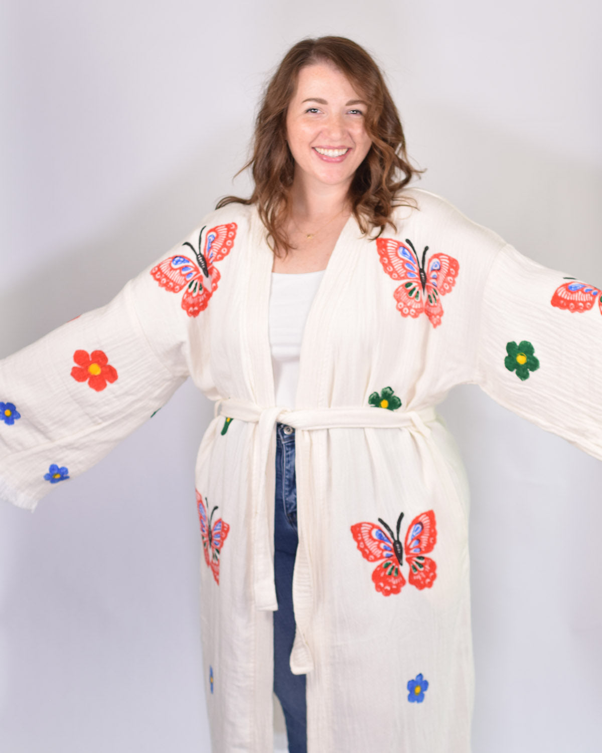 Luxury Turkish Cotton Kimono/Robe One Size + Extended Size - Butterfly Garden