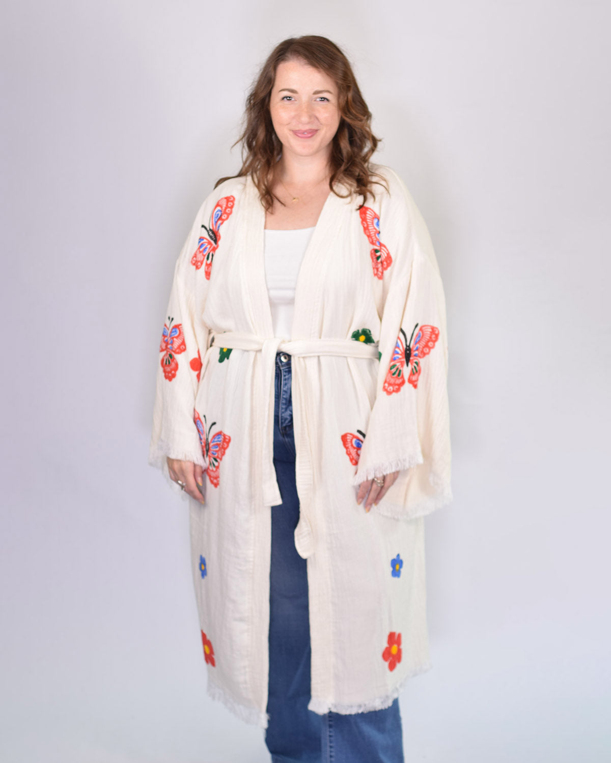 Luxury Turkish Cotton Kimono/Robe One Size + Extended Size - Butterfly Garden