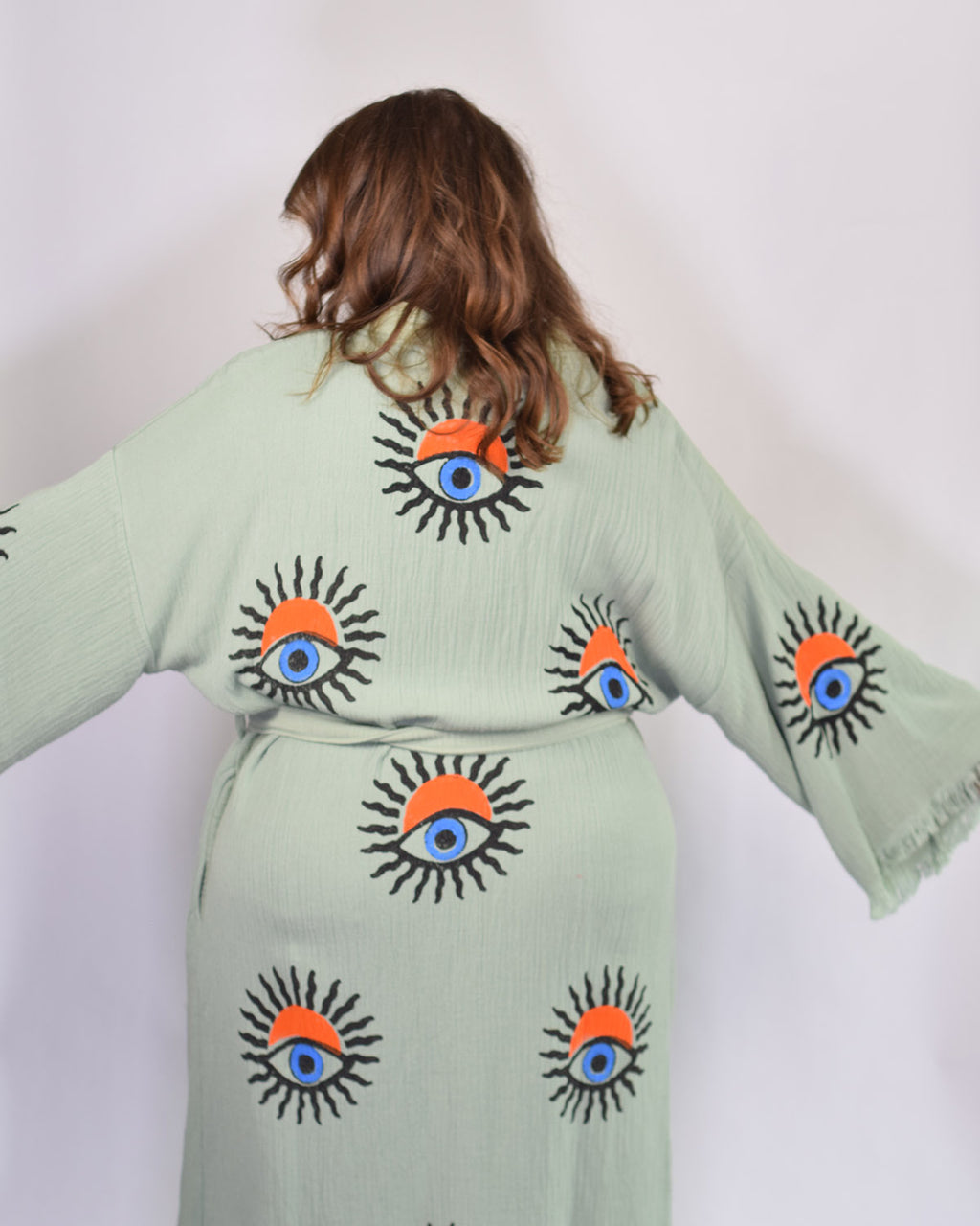Luxury Turkish Cotton Kimono/Robe - Extended Size Fit - Sage Sunrise