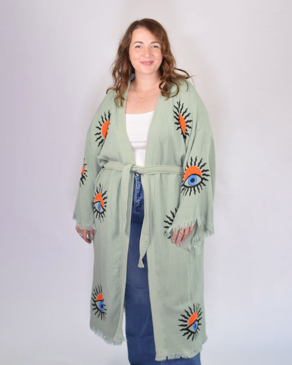 Luxury Turkish Cotton Kimono/Robe - Extended Size Fit - Sage Sunrise
