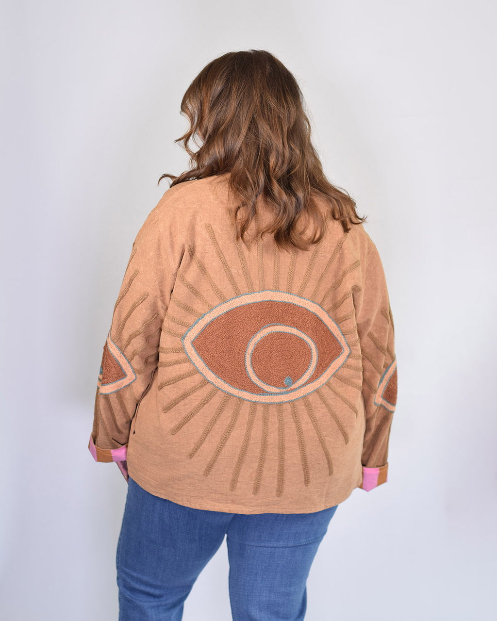 XL - Extended Sized - Evil Eye Suzani Embroidered Canvas Jacket/Cardigan -07