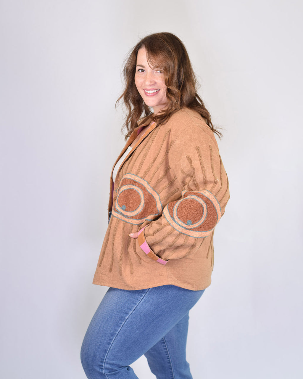 XL - Extended Sized - Evil Eye Suzani Embroidered Canvas Jacket/Cardigan -07