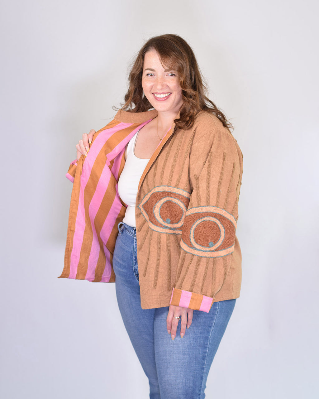 XL - Extended Sized - Evil Eye Suzani Embroidered Canvas Jacket/Cardigan -07