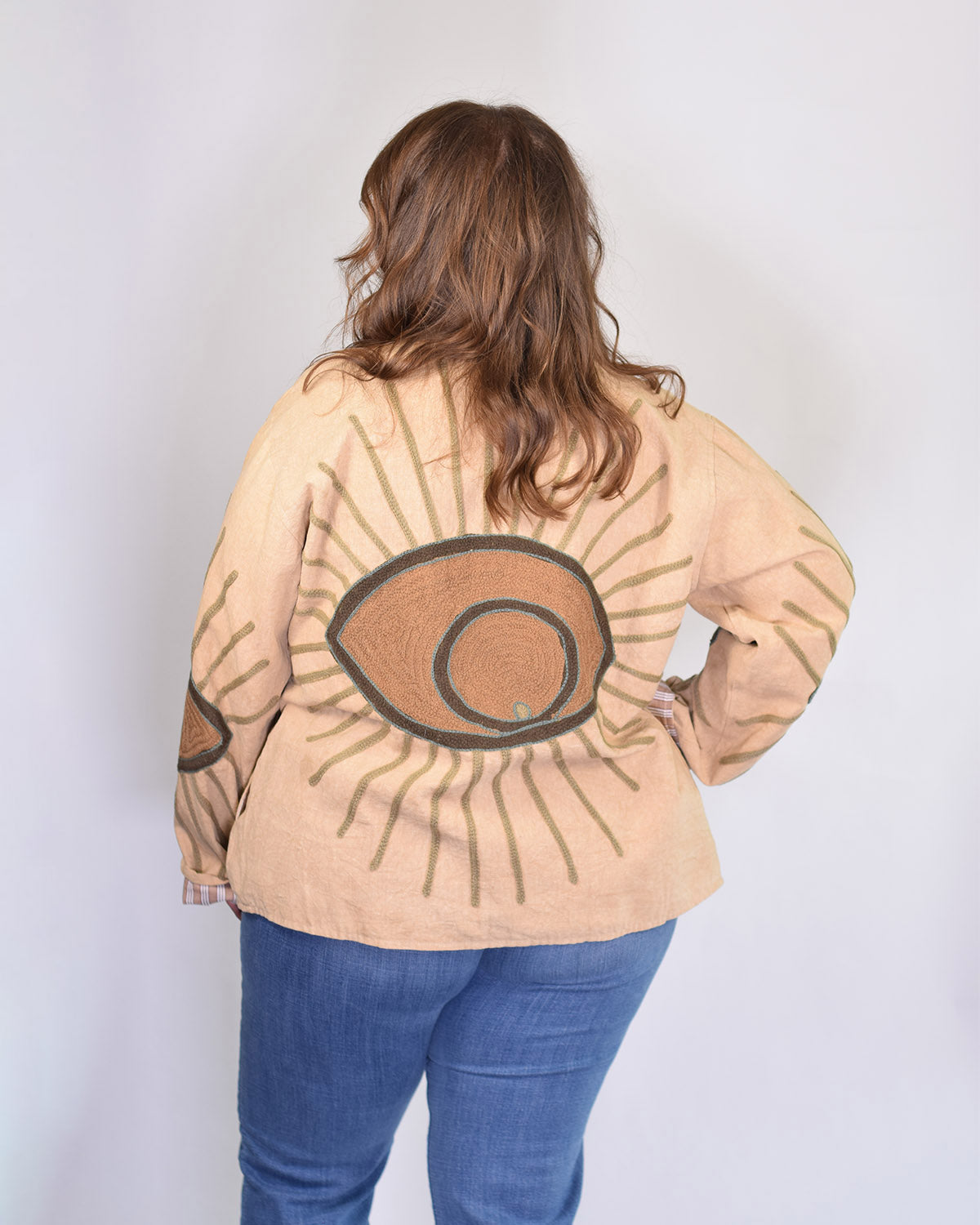 XL - Extended Sized - Evil Eye Suzani Embroidered Canvas Jacket/Cardigan -06