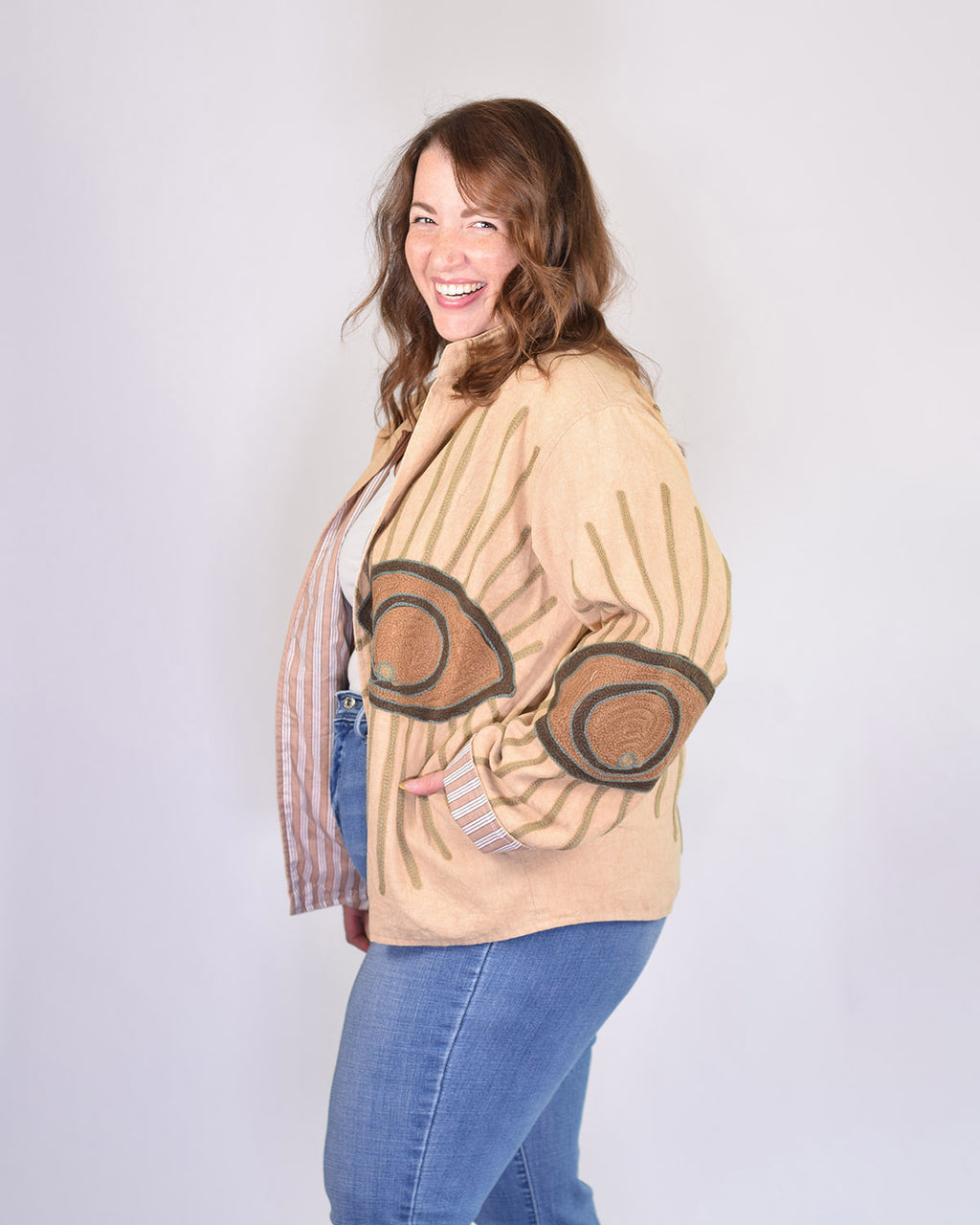 XL - Extended Sized - Evil Eye Suzani Embroidered Canvas Jacket/Cardigan -06