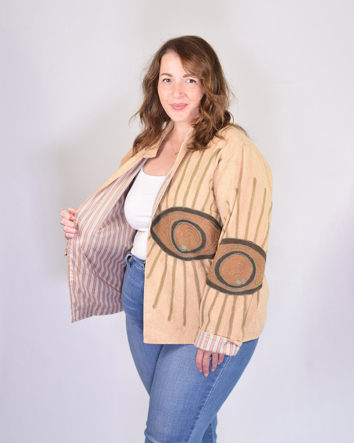 XL - Extended Sized - Evil Eye Suzani Embroidered Canvas Jacket/Cardigan -06