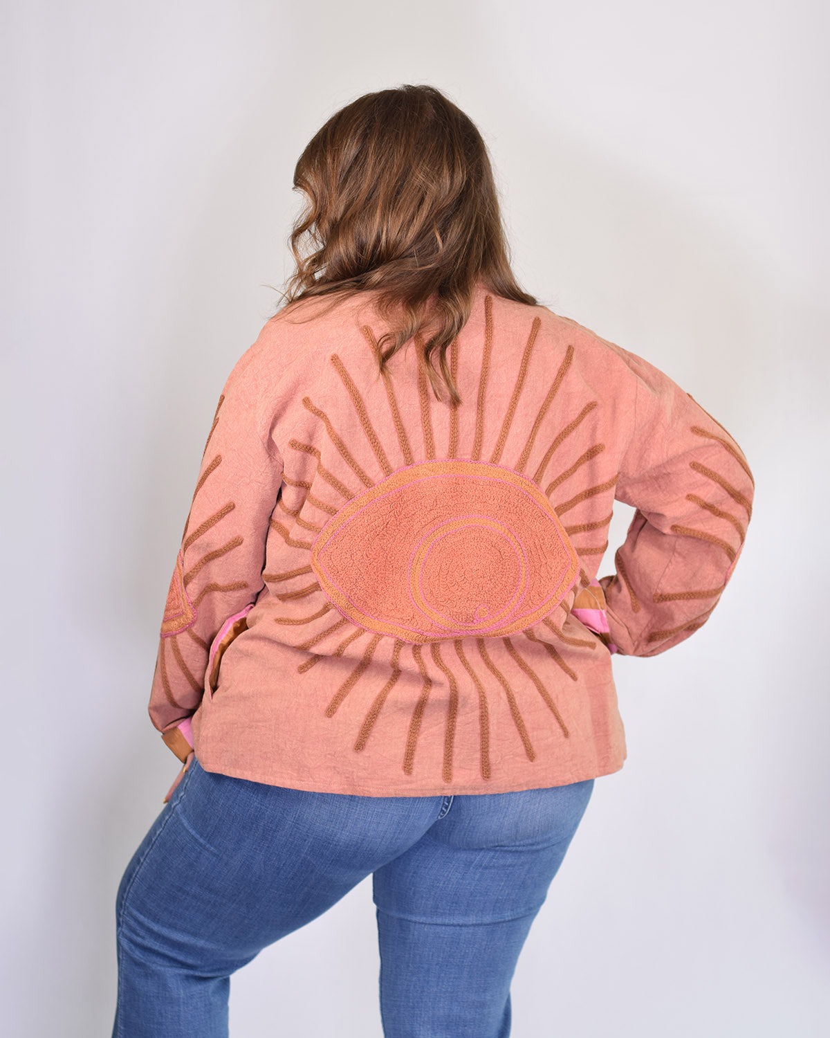 XL - Extended Sized - Evil Eye Suzani Embroidered Canvas Jacket/Cardigan -05