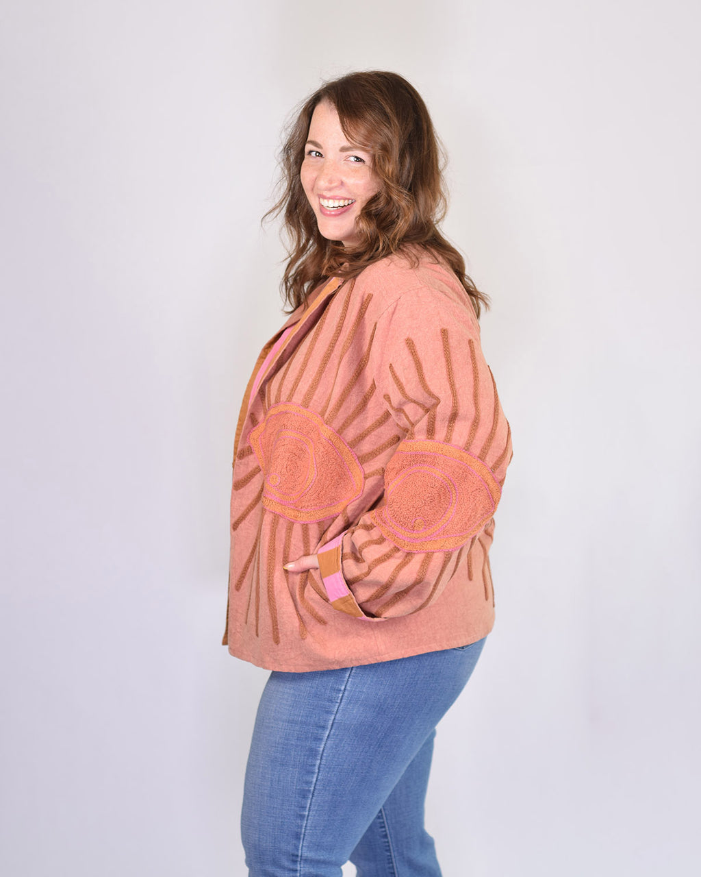 XL - Extended Sized - Evil Eye Suzani Embroidered Canvas Jacket/Cardigan -05
