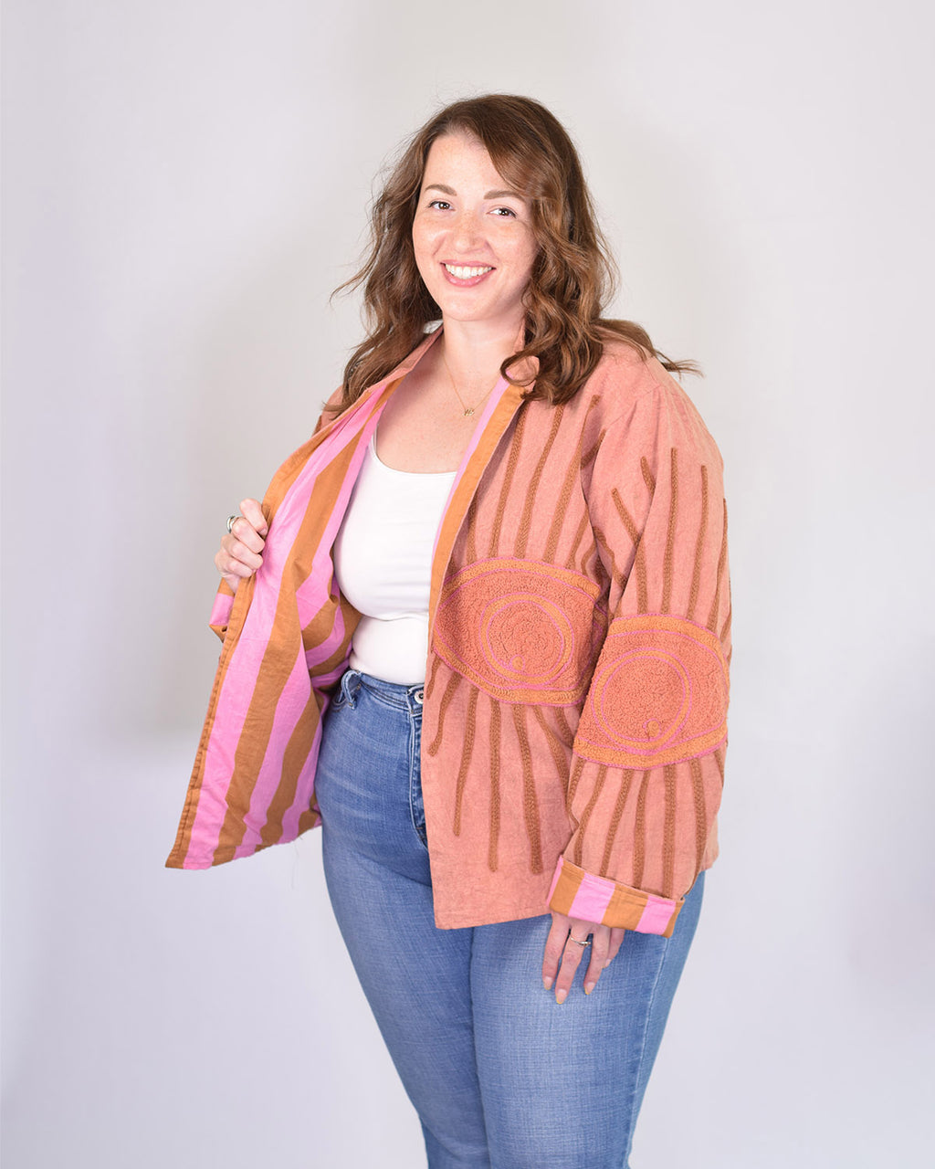 XL - Extended Sized - Evil Eye Suzani Embroidered Canvas Jacket/Cardigan -05