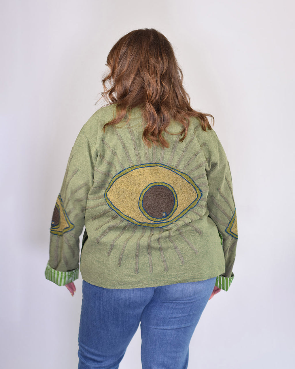 XL - Extended Sized - Evil Eye Suzani Embroidered Canvas Jacket/Cardigan -04