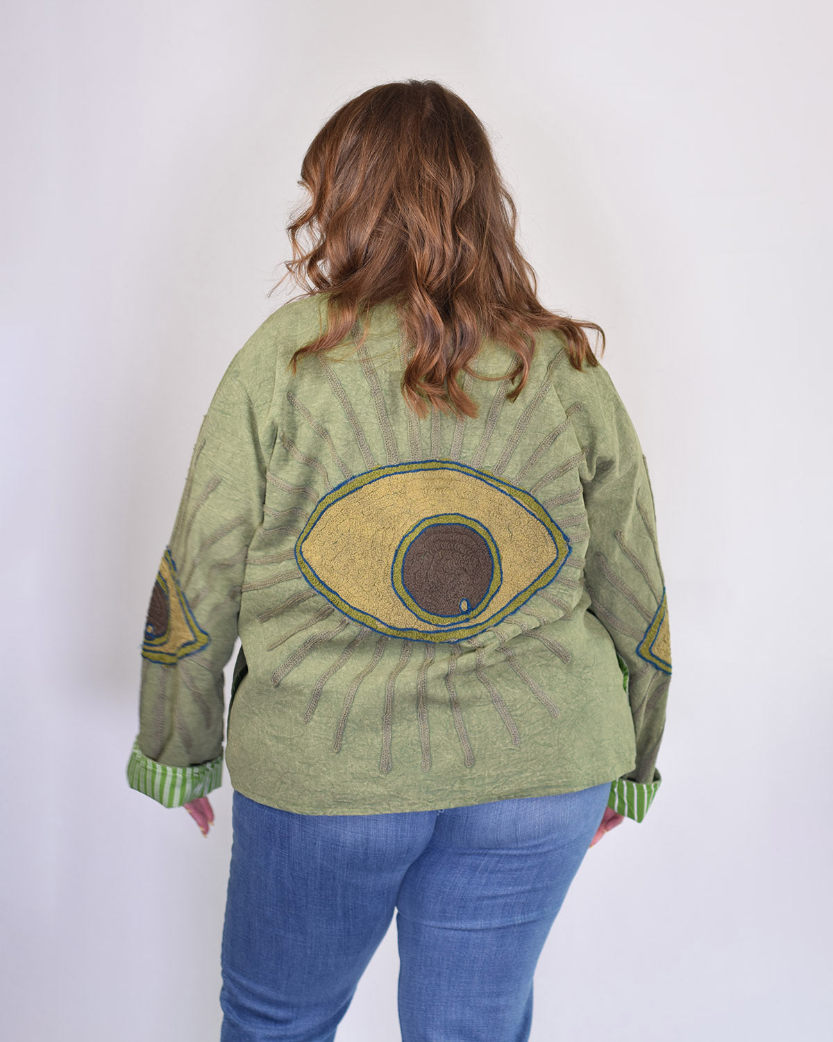 XL - Extended Sized - Evil Eye Suzani Embroidered Canvas Jacket/Cardigan -04