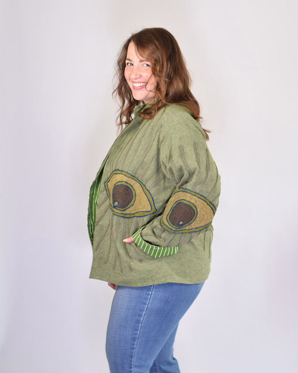 XL - Extended Sized - Evil Eye Suzani Embroidered Canvas Jacket/Cardigan -04
