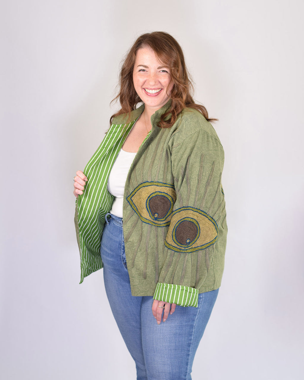 XL - Extended Sized - Evil Eye Suzani Embroidered Canvas Jacket/Cardigan -04