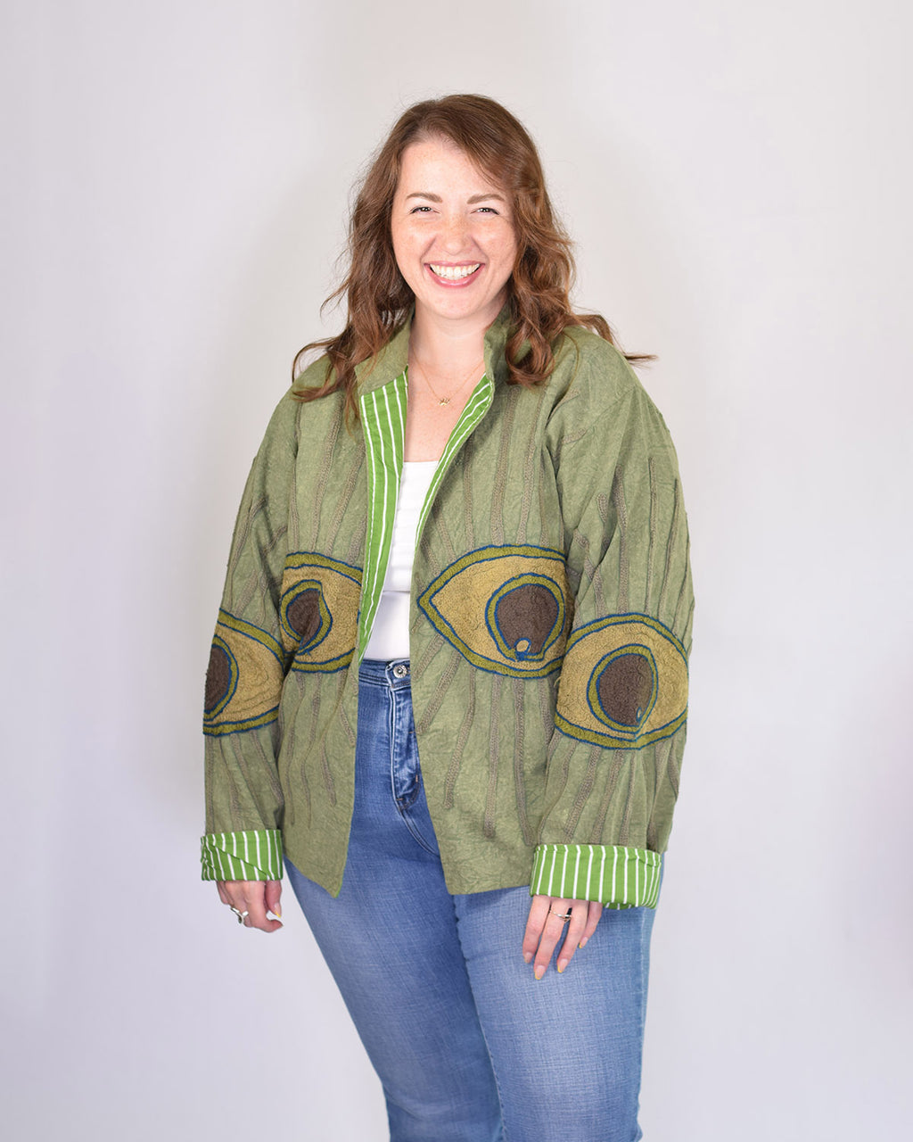 XL - Extended Sized - Evil Eye Suzani Embroidered Canvas Jacket/Cardigan -04