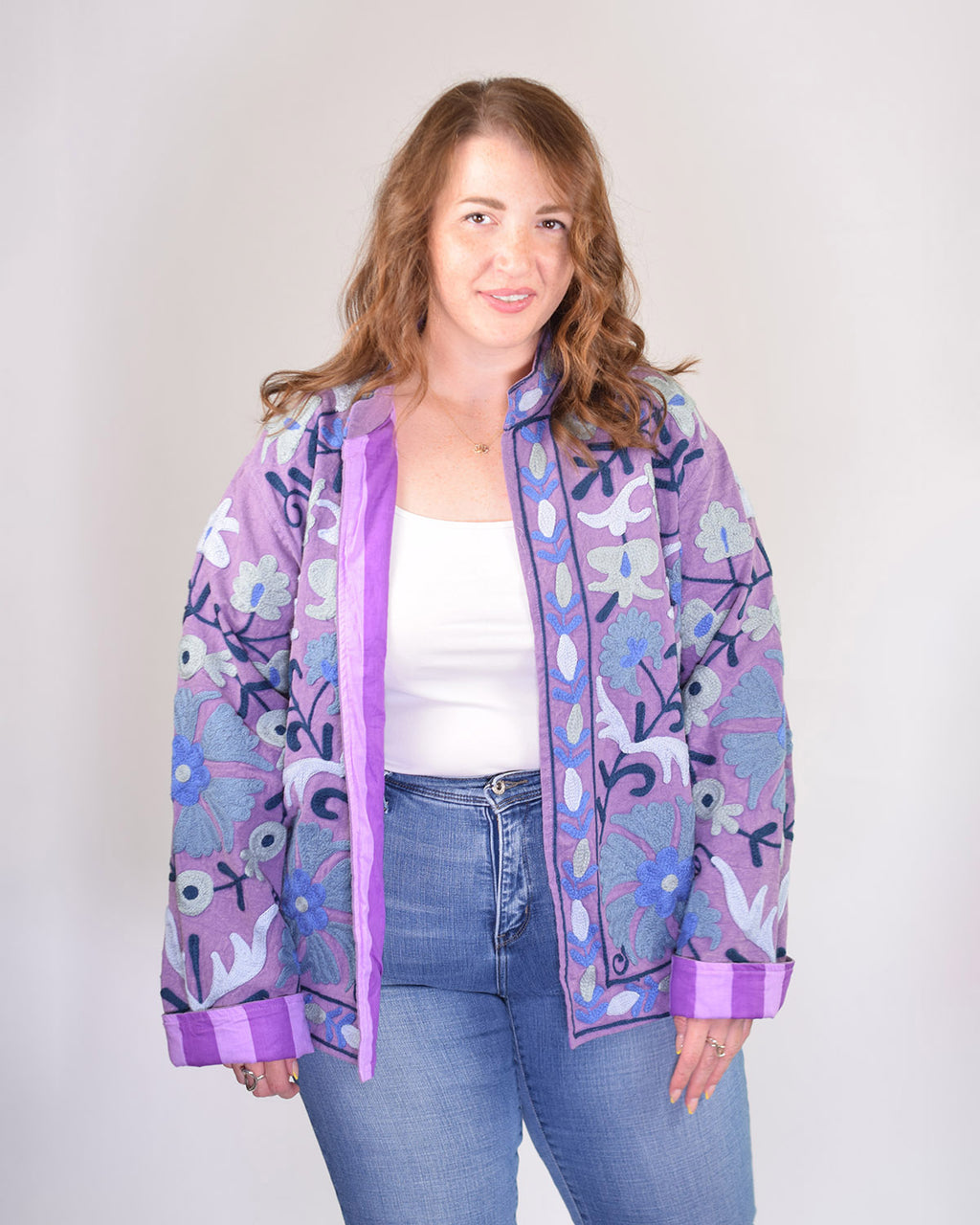 XL - Extended Sized - Suzani Embroidered Canvas Jacket/Cardigan - 11