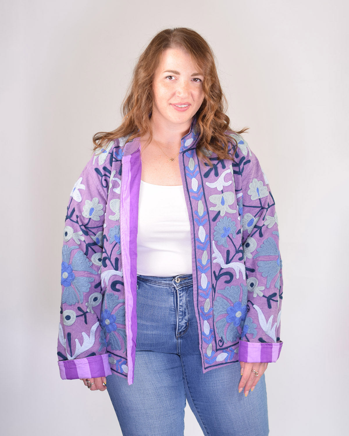 XL - Extended Sized - Suzani Embroidered Canvas Jacket/Cardigan - 11