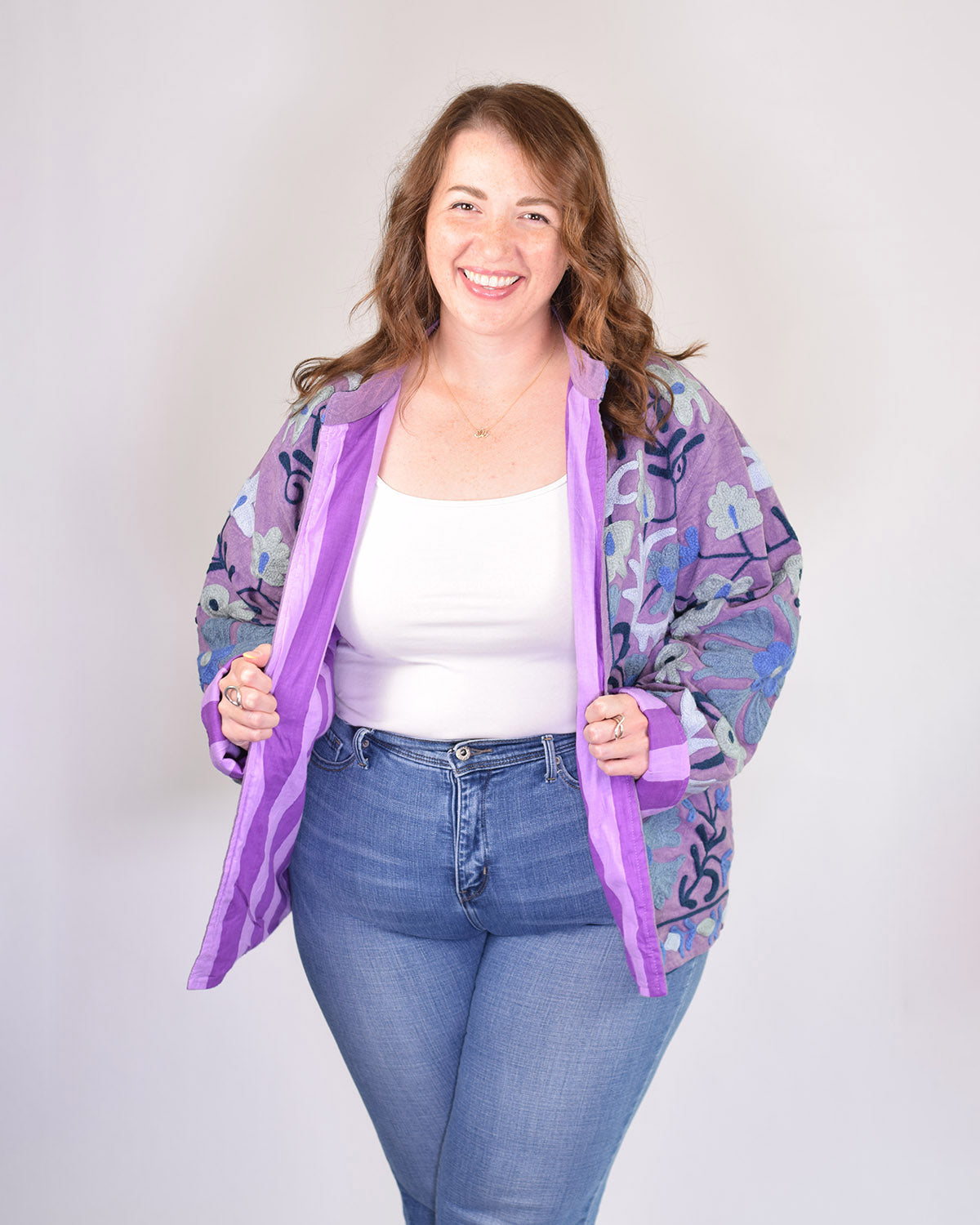 XL - Extended Sized - Suzani Embroidered Canvas Jacket/Cardigan - 11