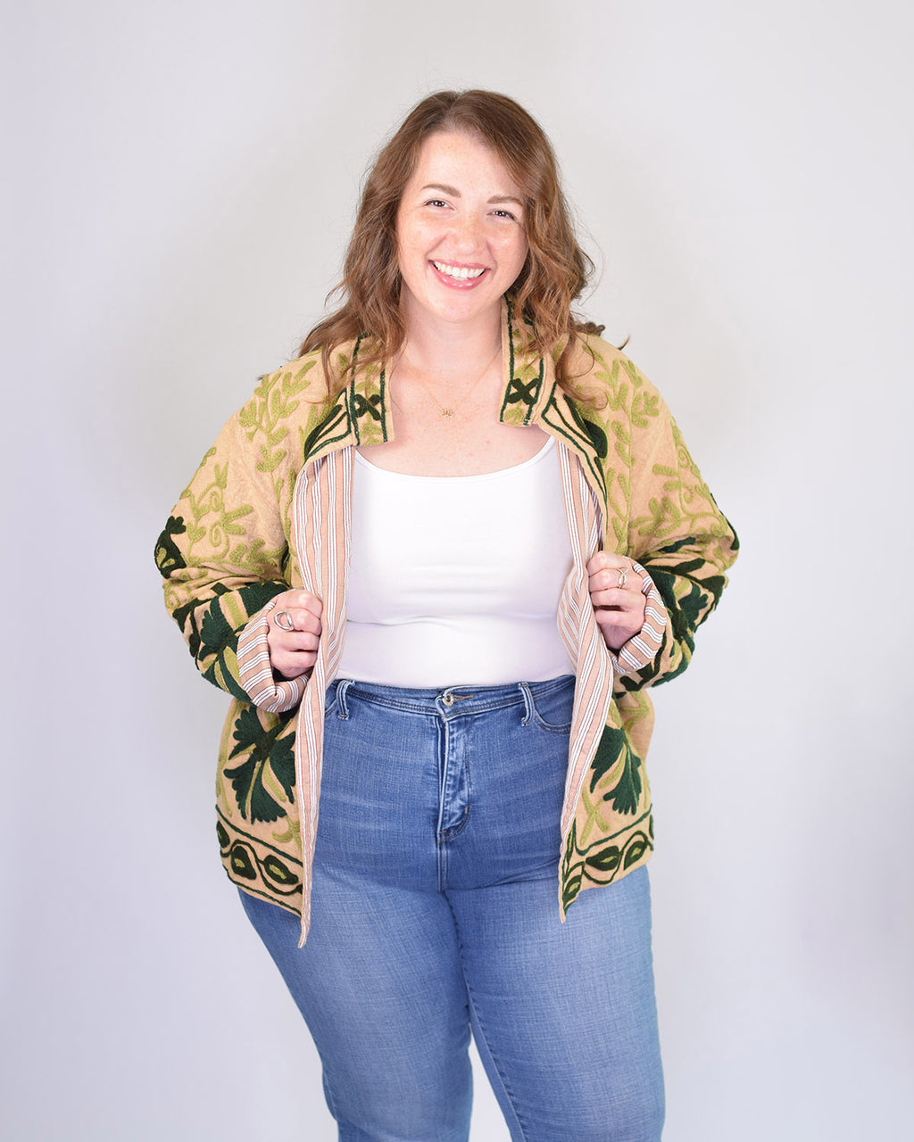 XL - Extended Sized - Suzani Embroidered Canvas Jacket/Cardigan - 10